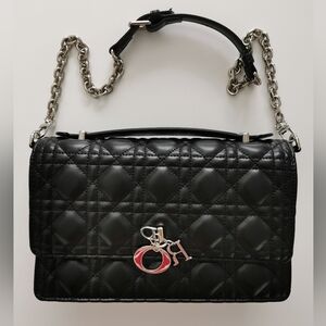Black Quilted Top Handle Silver Hardware Detachable Shoulder Length Chain Strap
